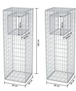 vidaXL Gabion Basket Posts/Planters 2 pcs Steel 50x50x160 cm