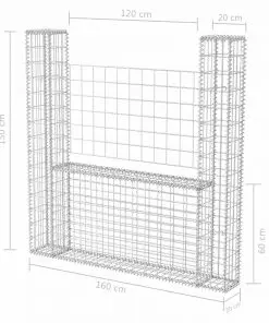 vidaXL Gabion Basket U-Shape Galvanised Steel 160x20x150 cm