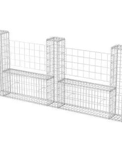 vidaXL Gabion Basket U-Shape Galvanised Steel 240x20x100 cm