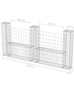 vidaXL Gabion Basket U-Shape Galvanised Steel 240x20x100 cm