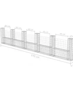 vidaXL Gabion Basket U-Shape Galvanised Steel 570x20x100 cm