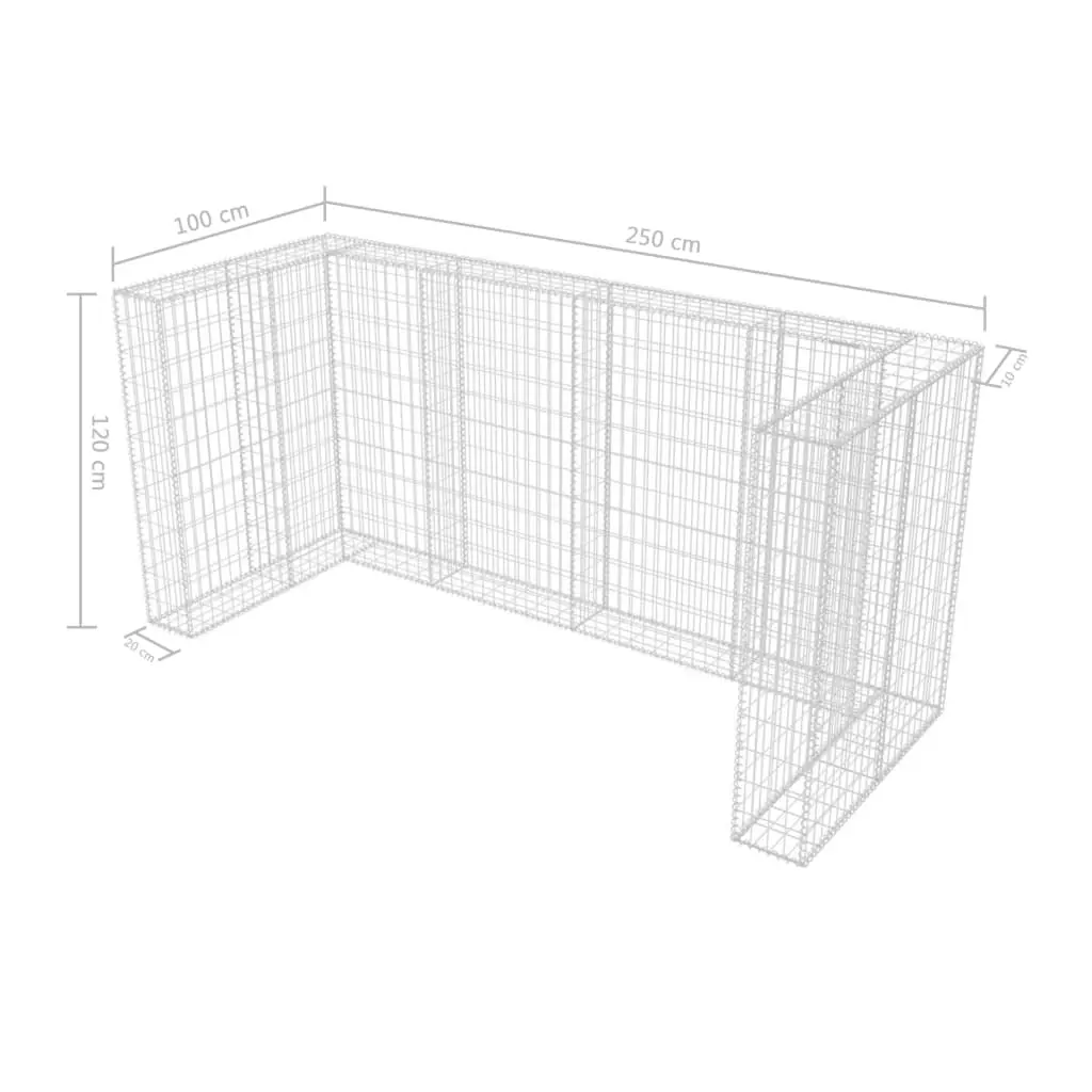 vidaXL Gabion Triple Wheelie Bin Surround Steel 250x100x120 cm