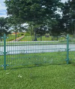 vidaXL Fence Panel with Posts Powder-coated Iron 6×0.8 m Green
