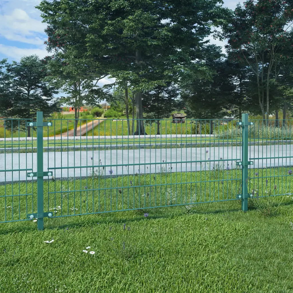 vidaXL Fence Panel with Posts Powder-coated Iron 6×0.8 m Green