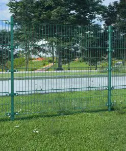 vidaXL Fence Panel with Posts Powder-coated Iron 6×1.6 m Green
