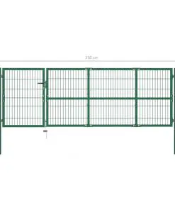 vidaXL Garden Fence Gate with Posts 350×100 cm Steel Green