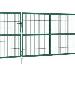 vidaXL Garden Fence Gate with Posts 350×140 cm Steel Green