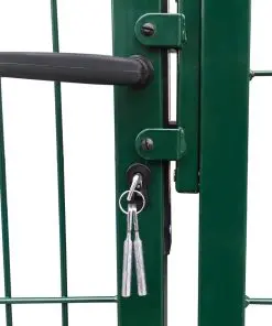 vidaXL Garden Fence Gate with Posts 350×140 cm Steel Green