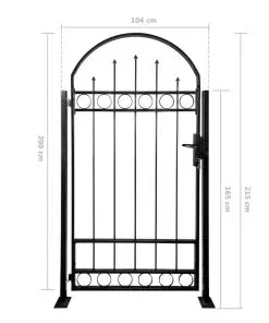 vidaXL Fence Gate with Arched Top and 2 Posts 100×200 cm