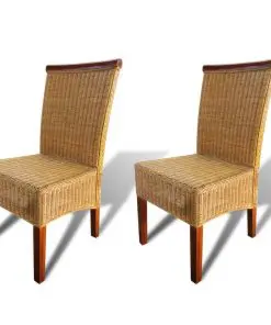 vidaXL Dining Chairs 2 pcs Brown Natural Rattan
