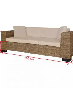 vidaXL Eight Piece 3-Seater Sofa Set Real Rattan