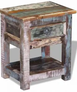vidaXL Side Table with 1 Drawer Solid Reclaimed Wood 43x33x51 cm