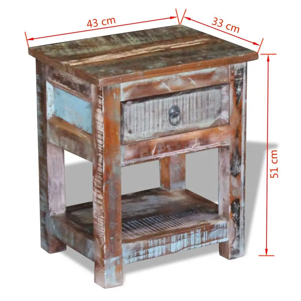 vidaXL Side Table with 1 Drawer Solid Reclaimed Wood 43x33x51 cm