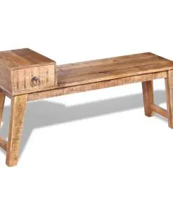 vidaXL Bench with Drawer Solid Mango Wood 120x36x60 cm
