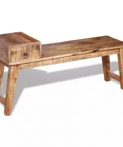 vidaXL Bench with Drawer Solid Mango Wood 120x36x60 cm