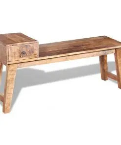 vidaXL Bench with Drawer Solid Mango Wood 120x36x60 cm