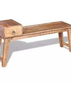 vidaXL Bench with Drawer Solid Mango Wood 120x36x60 cm