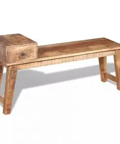 vidaXL Bench with Drawer Solid Mango Wood 120x36x60 cm