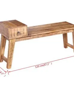 vidaXL Bench with Drawer Solid Mango Wood 120x36x60 cm