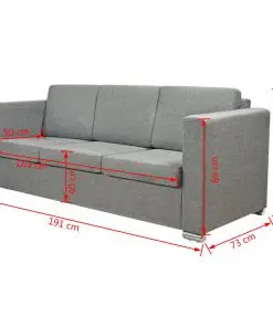 vidaXL 3-Seater Sofa Fabric Light Grey