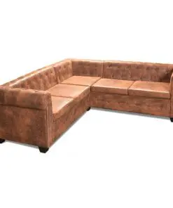 vidaXL Chesterfield Corner Sofa 5-Seater Artificial Leather Brown