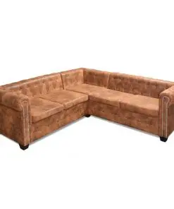 vidaXL Chesterfield Corner Sofa 5-Seater Artificial Leather Brown