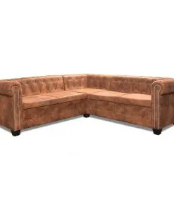 vidaXL Chesterfield Corner Sofa 5-Seater Artificial Leather Brown