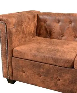 vidaXL Chesterfield Corner Sofa 5-Seater Artificial Leather Brown