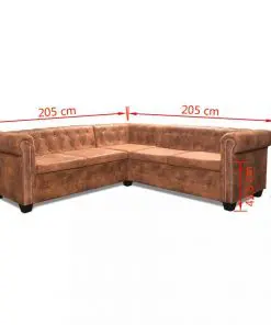 vidaXL Chesterfield Corner Sofa 5-Seater Artificial Leather Brown