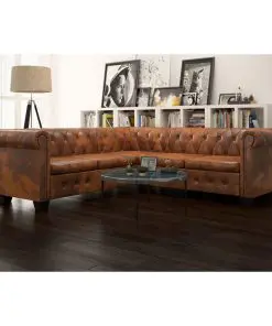 vidaXL Chesterfield Corner Sofa 5-Seater Artificial Leather Brown