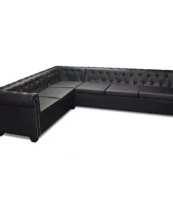 vidaXL Chesterfield Corner Sofa 6-Seater Artificial Leather Black