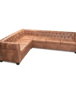 vidaXL Chesterfield Corner Sofa 6-Seater Artificial Leather Brown