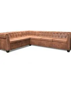 vidaXL Chesterfield Corner Sofa 6-Seater Artificial Leather Brown
