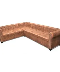 vidaXL Chesterfield Corner Sofa 6-Seater Artificial Leather Brown
