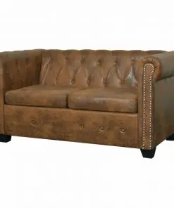 vidaXL Chesterfield Sofa 2-Seater Artificial Leather Brown