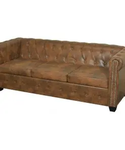 vidaXL Chesterfield Sofa 3-Seater Artificial Leather Brown