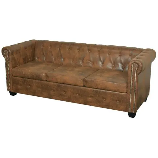 vidaXL Chesterfield Sofa 3-Seater Artificial Leather Brown