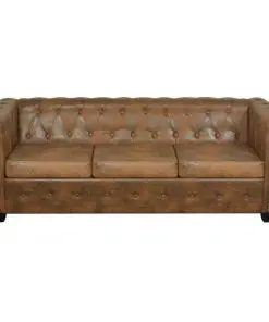 vidaXL Chesterfield Sofa 3-Seater Artificial Leather Brown