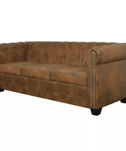 vidaXL Chesterfield Sofa 3-Seater Artificial Leather Brown