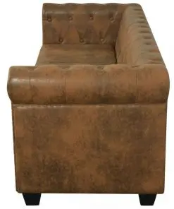 vidaXL Chesterfield Sofa 3-Seater Artificial Leather Brown