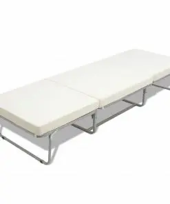 vidaXL Folding Bed with Mattress White Steel 70×200 cm
