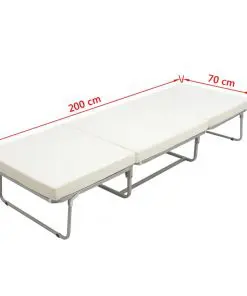 vidaXL Folding Bed with Mattress White Steel 70×200 cm