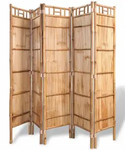 vidaXL 5-Panel Room Divider Bamboo 200×160 cm