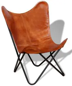 vidaXL Butterfly Chair Brown Real Leather