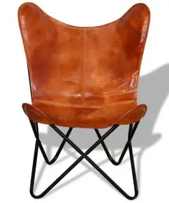 vidaXL Butterfly Chair Brown Real Leather