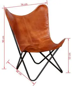 vidaXL Butterfly Chair Brown Real Leather