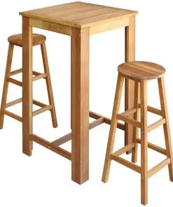 vidaXL Three Piece Bar Table and Stool Set Solid Acacia Wood