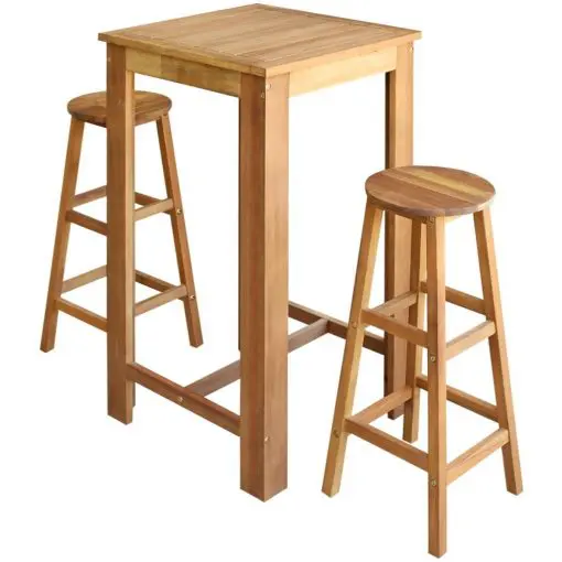 vidaXL Three Piece Bar Table and Stool Set Solid Acacia Wood