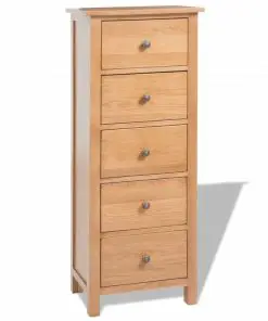 vidaXL Tallboy Chest of Drawers 45x32x115 cm Solid Oak Wood