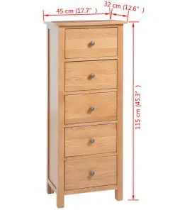 vidaXL Tallboy Chest of Drawers 45x32x115 cm Solid Oak Wood